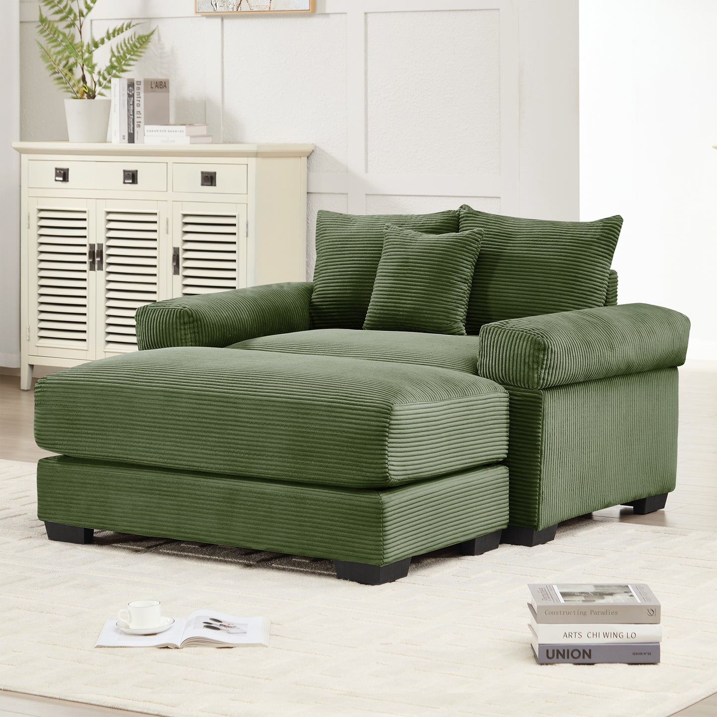 54.3" Oversized Cloud Modular Sectional Couch, Corduroy Fabric Extra-Thick Armrests, Throw Pillows Ottoman, Ergonomic Design,Easy Assembly Fits Living Rooms Bedrooms,Green image 5