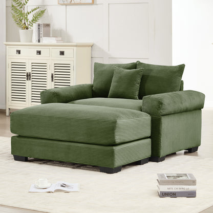 54.3" Oversized Cloud Modular Sectional Couch, Corduroy Fabric Extra-Thick Armrests, Throw Pillows Ottoman, Ergonomic Design,Easy Assembly Fits Living Rooms Bedrooms,Green image 5