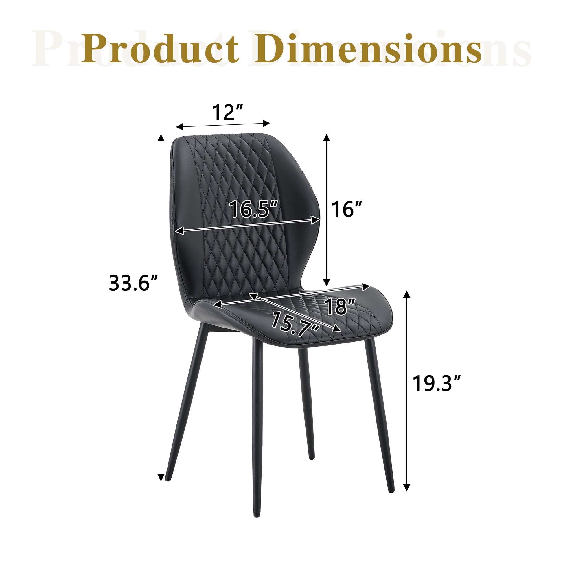 Set of 4 modern light luxury black diamond-quilted PU chairs with black metal legs. Suitable as upholstered dining chairs with backrests for home dining rooms, adaptable to a wide range of scenarios. image 8