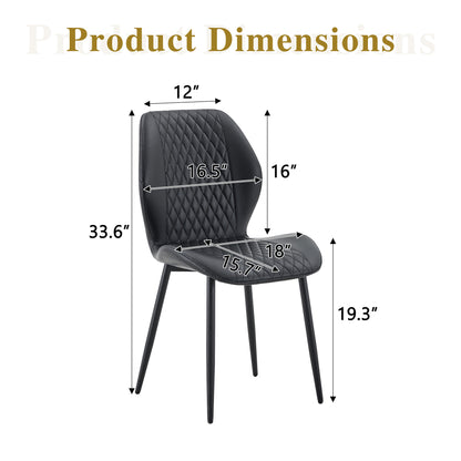 Set of 4 modern light luxury black diamond-quilted PU chairs with black metal legs. Suitable as upholstered dining chairs with backrests for home dining rooms, adaptable to a wide range of scenarios. image 8