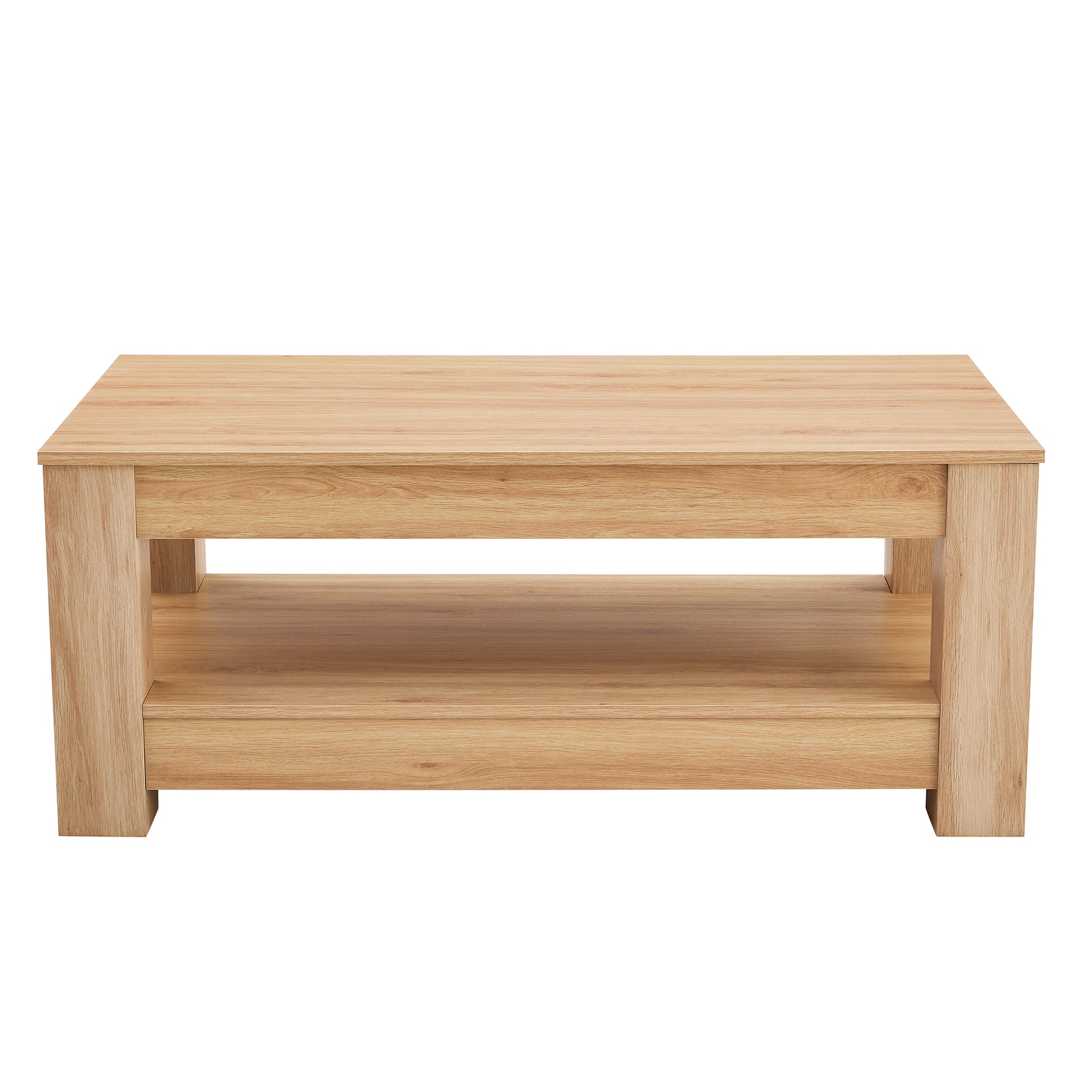 A modern and practical Natural Wood coffee table. The double layered coffee table is made of MDF material. Suitable for living room, bedroom, and study image 10