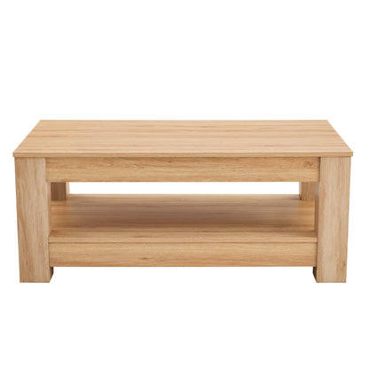 A modern and practical Natural Wood coffee table. The double layered coffee table is made of MDF material. Suitable for living room, bedroom, and study image 10