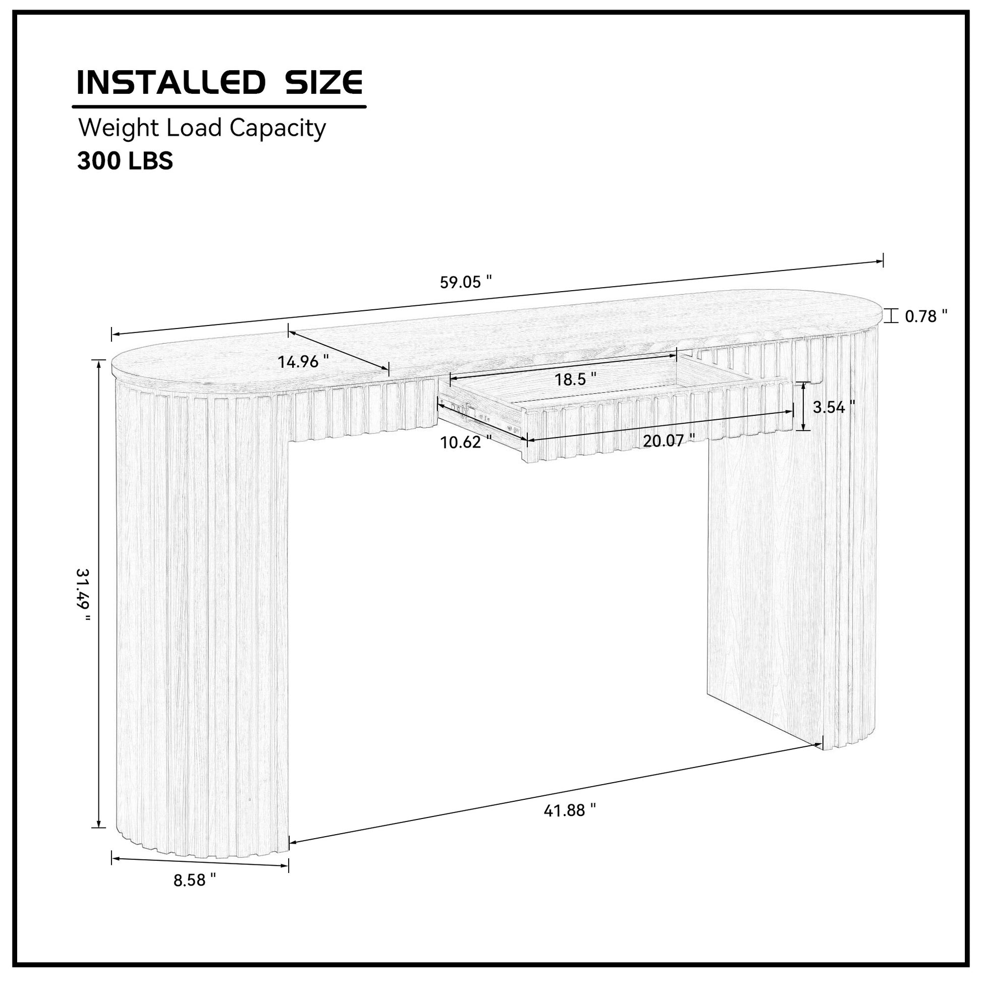 59.05'' Modern Console Table With Drawer for Entryway with Unique Vertical Stripe Design for Living Room Hallway Foyer Entrance Study,NATURE(Same Sku:W876P439955) image 6