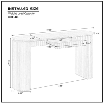 59.05'' Modern Console Table With Drawer for Entryway with Unique Vertical Stripe Design for Living Room Hallway Foyer Entrance Study,NATURE(Same Sku:W876P439955) image 6