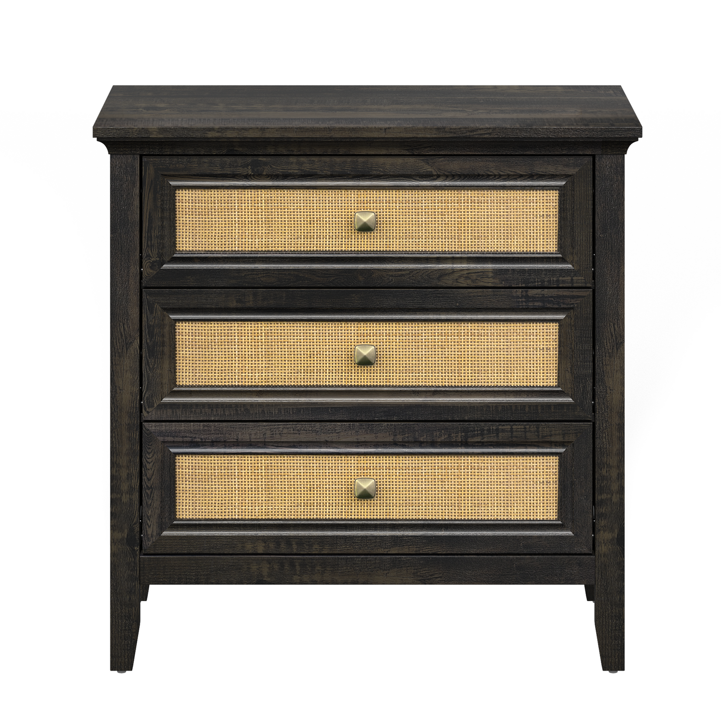 3 Drawer Dresser Rattan Dresser Wood Chest of Drawers Farmhouse Closet Dressers Modern Bedside Table Rustic Nightstand Storage Cabinet for Bedroom, Hallway, Living Room, Dark Rustic Oak image 9