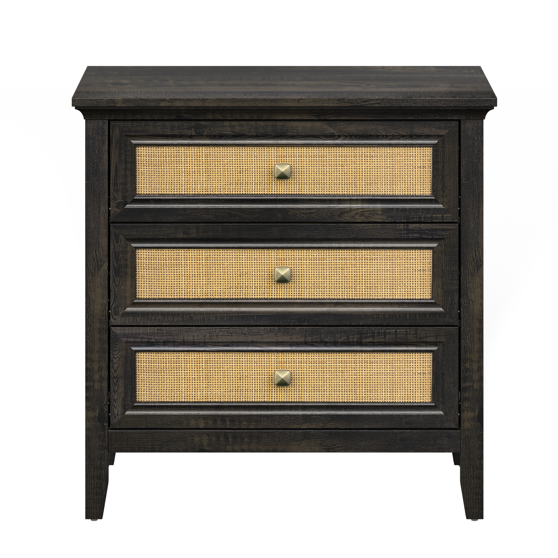 3 Drawer Dresser Rattan Dresser Wood Chest of Drawers Farmhouse Closet Dressers Modern Bedside Table Rustic Nightstand Storage Cabinet for Bedroom, Hallway, Living Room, Dark Rustic Oak image 9