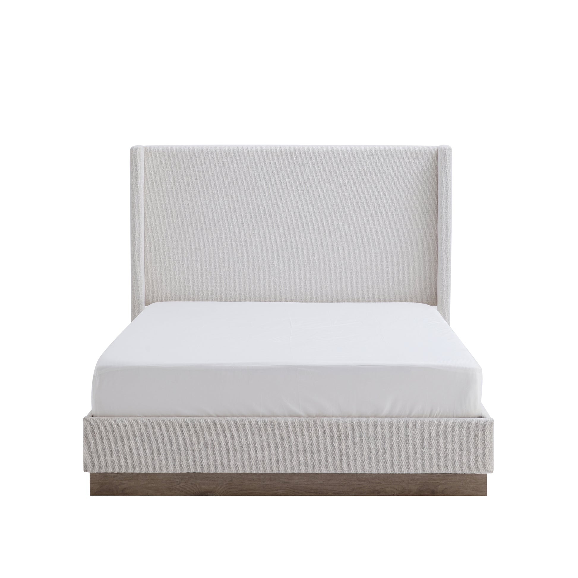 Hosford Upholstered Wingback Bed / Upholstered Wood Base Platform Bed / 52.5" High Headboard / Minimalist / Rusticity / No Box Spring Needed / King / Cream White Boucle / No Noise image 10