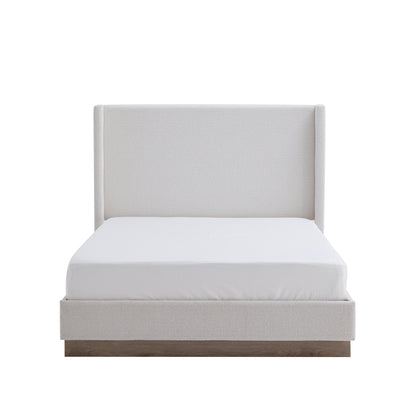 Hosford Upholstered Wingback Bed / Upholstered Wood Base Platform Bed / 52.5" High Headboard / Minimalist / Rusticity / No Box Spring Needed / King / Cream White Boucle / No Noise image 10