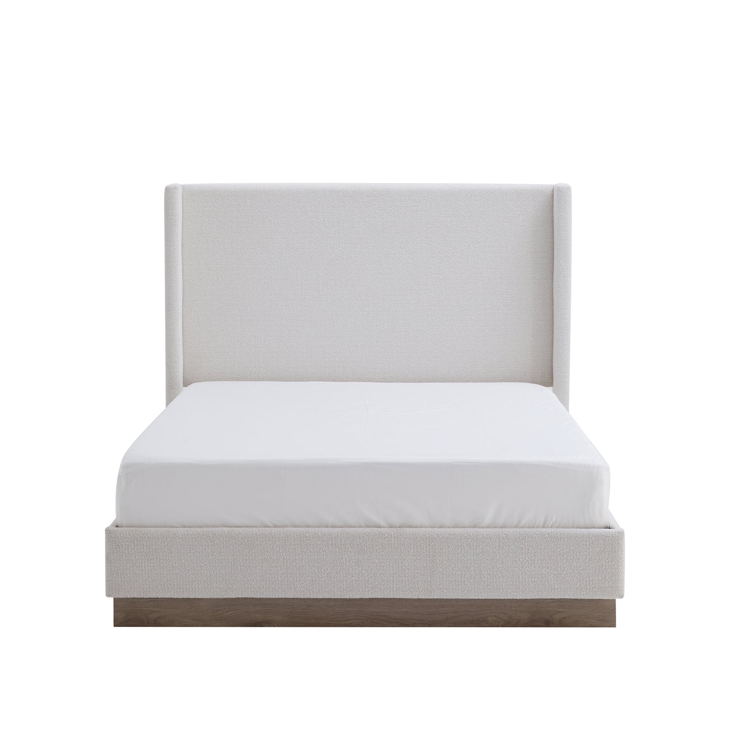 Hosford Upholstered Wingback Bed / Upholstered Wood Base Platform Bed / 52.5" High Headboard / Minimalist / Rusticity / No Box Spring Needed / Queen / Cream White Boucle / No Noise image 11