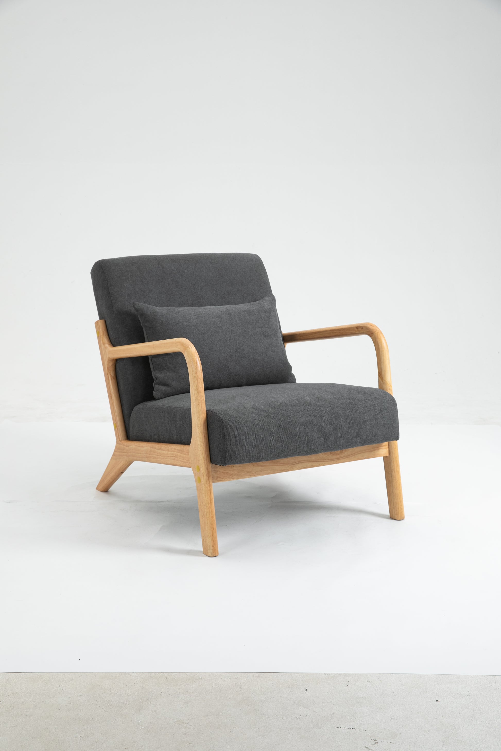 Mid Century Modern Accent Chair with Wood Frame, Upholstered Living Room Chairs with Waist Cushion, Reading Armchair for Bedroom Sunroom image 8