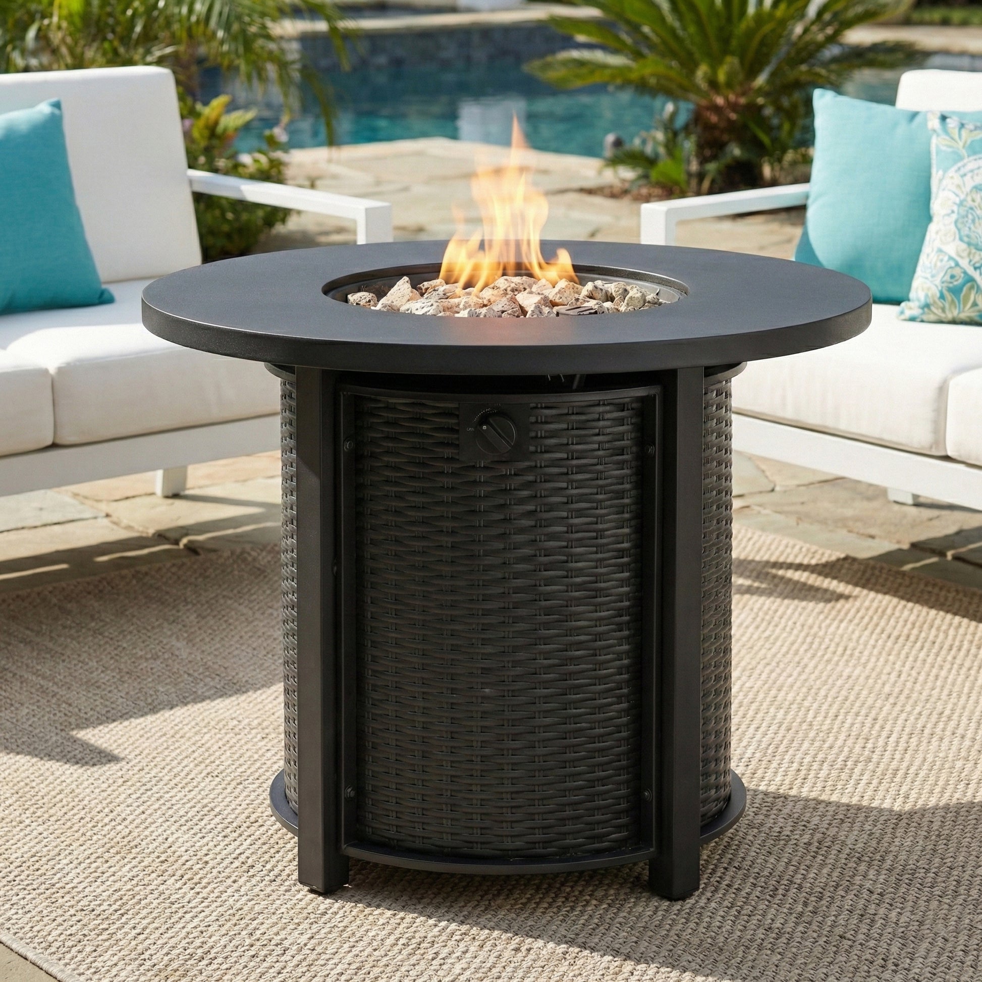 30" Propane Gas Fire Pit Table, 50000 BTU Round Steel Fire Pit for Outside Patio Deck Garden Courtyard-Black image 1