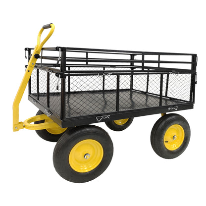 Steel Garden Cart, Heavy Duty 1400 lbs Capacity, with Removable Mesh Sides to Convert into Flatbed, Utility Metal Wagon with 2-in-1 Handle and 16 in Tires, Perfect for Garden, Farm, Yard image 12