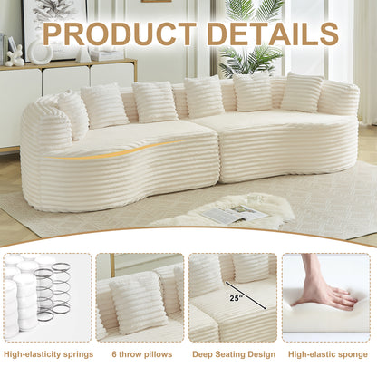 Curved Sectional Sofa, 111.5-inch Oversized Modern Bone-Free Cloud Sofa with 6 Pillows Luxury Corduroy Four-Seater Memory Foam Sofa with Deep Seat Design,beige W3505P355585 image 5