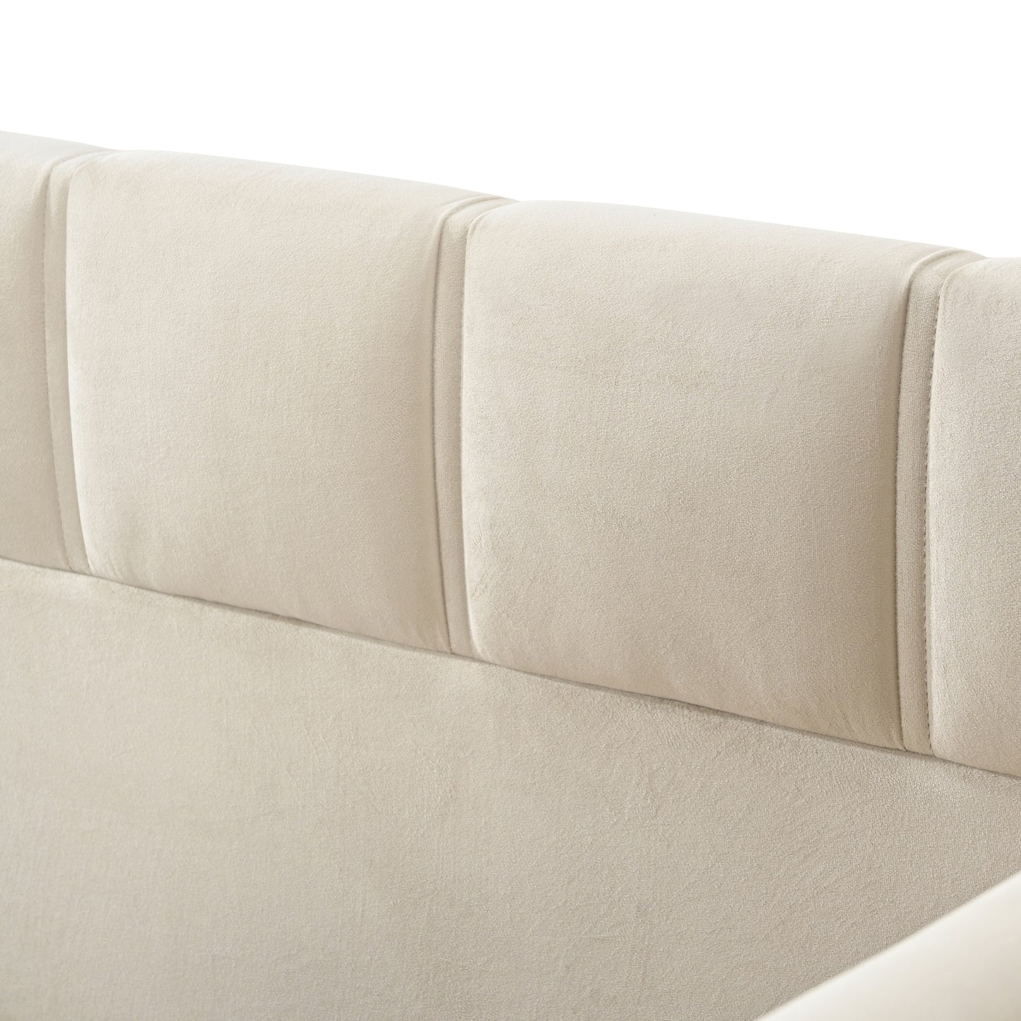 Twin Size Daybed Velvet Upholstered Sofa Bed with High Side Panels and Side Entrance, Space-Saving Guest Bed with Storage Pockets, Beige image 8