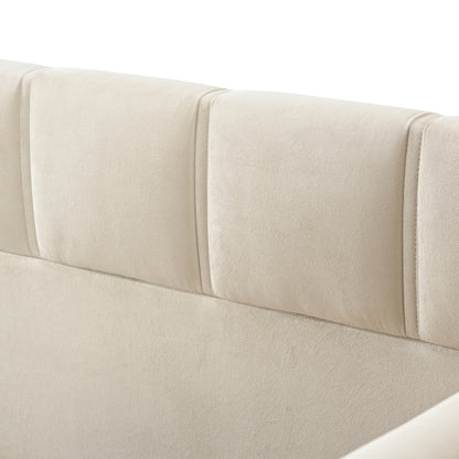 Twin Size Daybed Velvet Upholstered Sofa Bed with High Side Panels and Side Entrance, Space-Saving Guest Bed with Storage Pockets, Beige image 8