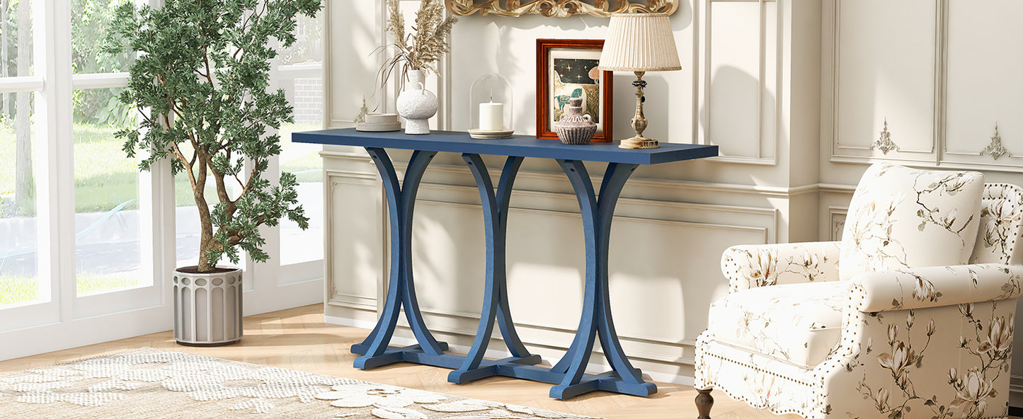 U-Style 59.8'' Wooden Console Table with Oak Veneer Top,Farmhouse Entryway Table with Rubber Wood Slender Curved Legs,Perfect for Living Room,Entryway,Hallway, Dining Spaces. image 4