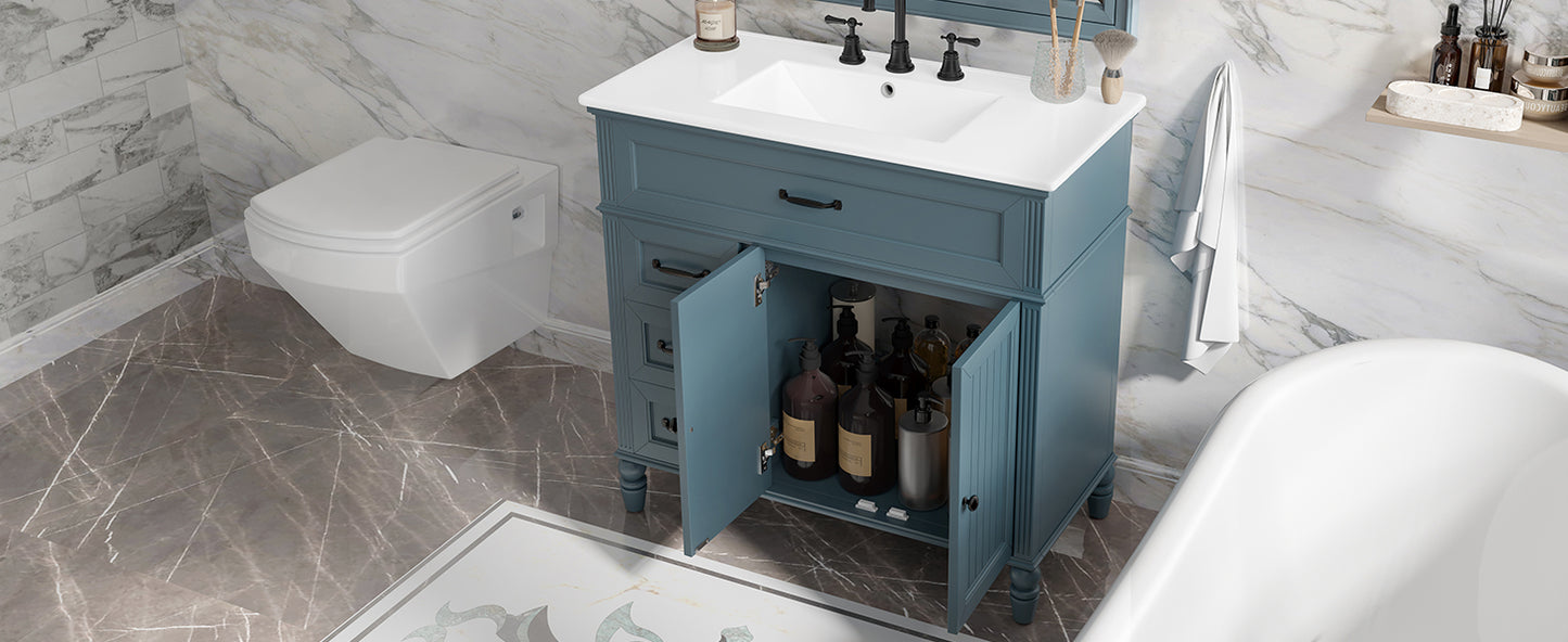 [Video] 36" Bathroom Vanity with Sink, Bathroom Cabinet with Drawers, Solid Frame and MDF Board, Two Packages, Gray Blue (Same SKU: N725P195410C/N759P340019C) image 6