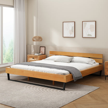 PINE WOOD BED FRAME KING SIZE,NATURAL & BLACK COLOR image 1