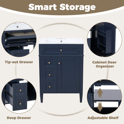 24'' Bathroom Vanity with Top Sink, Modern Bathroom Storage Cabinet with 2 Drawers and a Tip-out Drawer, Single Sink Bathroom Vanity image 5