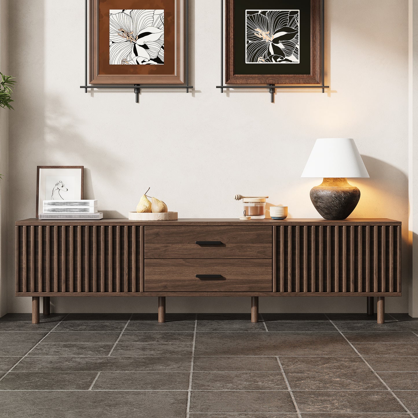 70inch Modern TV Stand for TVs up to 80 inches for Living Room, Media Entertainment Center with Ample Storage & Solid-Wood Legs image 3
