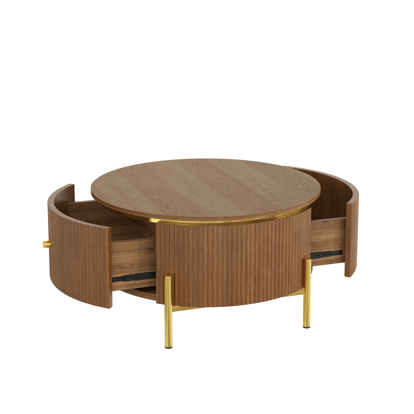 Modern Round Coffee Table with 2 large Drawers Storage Accent Table, Brown, 31.5" image 8