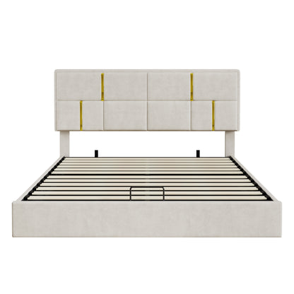 Queen Size Upholstered Platform Bed with Hydraulic Storage System,No Box Spring Needed,Beige(Old SKU: N733P207778A) image 5