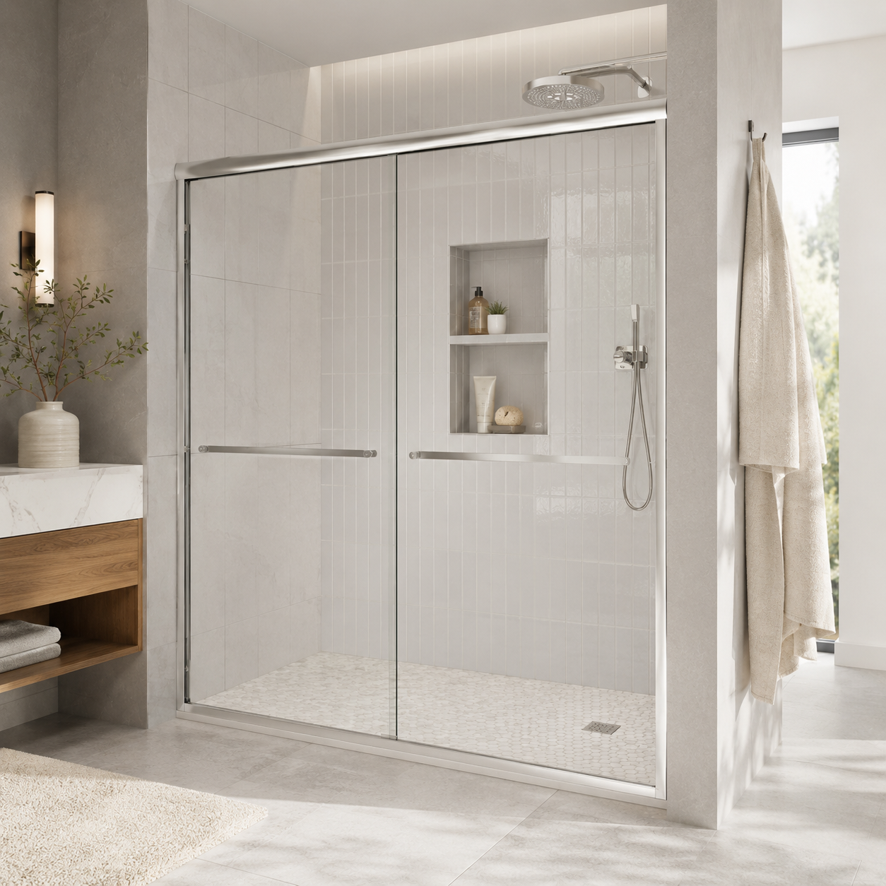 56-60" W x 72" H Framed Double Sliding Shower Door, 1/4" (6mm) Clear Tempered Glass with Safety Film and Nano Coating, Waterproof Seals, Chrome image 9