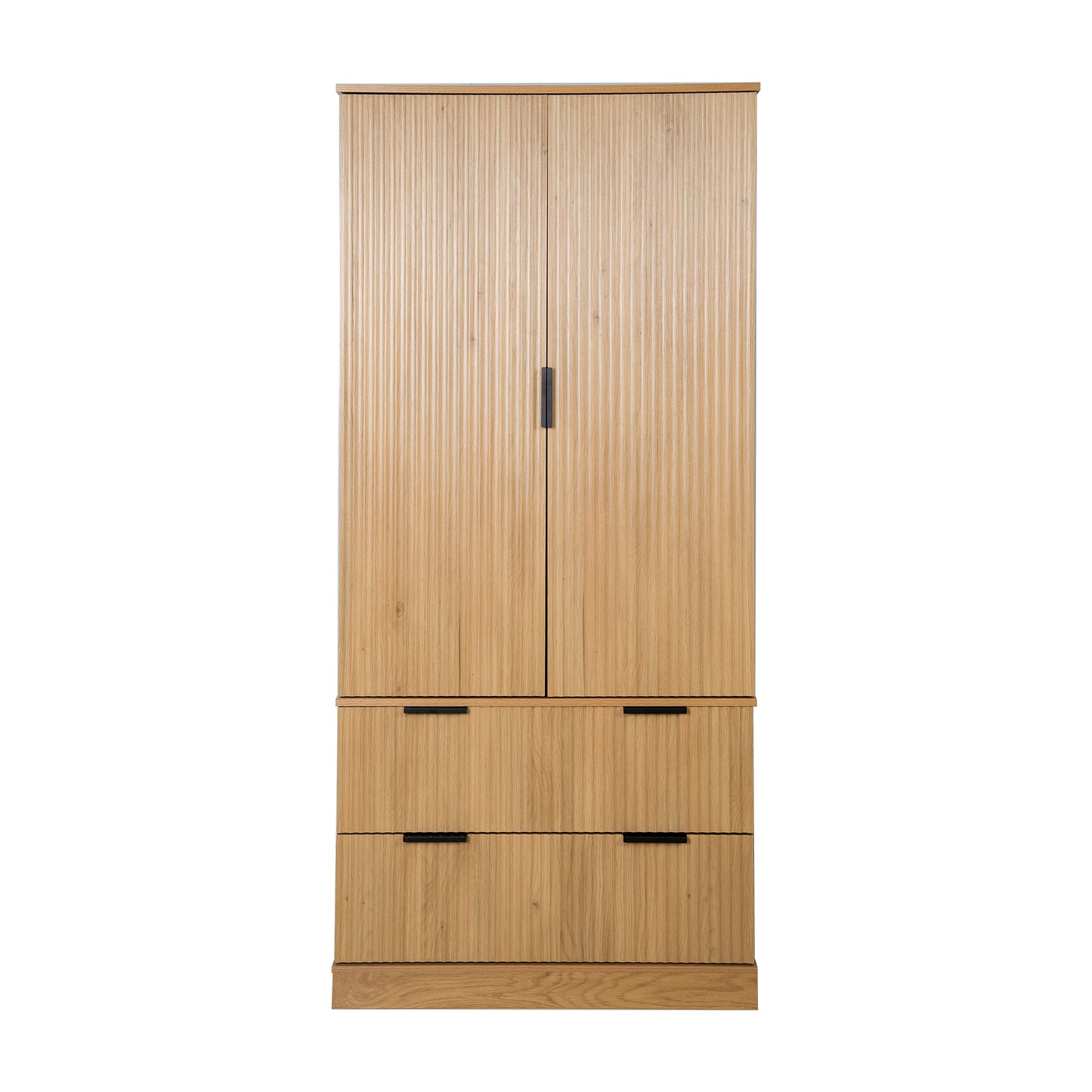 72" Modern Fluted Kitchen Pantry Cabinet with 2 Large Drawers & 8-Door Spice Rack, Freestanding Storage Organizer for Bathroom, Dining Room, Office, Entryway, Oak image 9