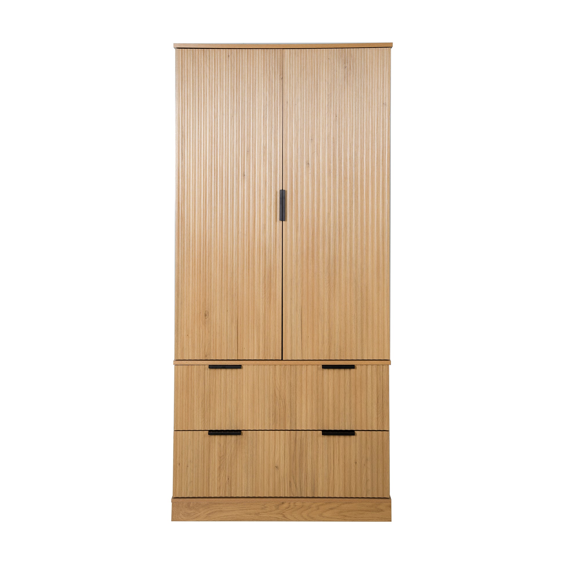 72" Modern Fluted Kitchen Pantry Cabinet with 2 Large Drawers & 8-Door Spice Rack, Freestanding Storage Organizer for Bathroom, Dining Room, Office, Entryway, Oak image 9