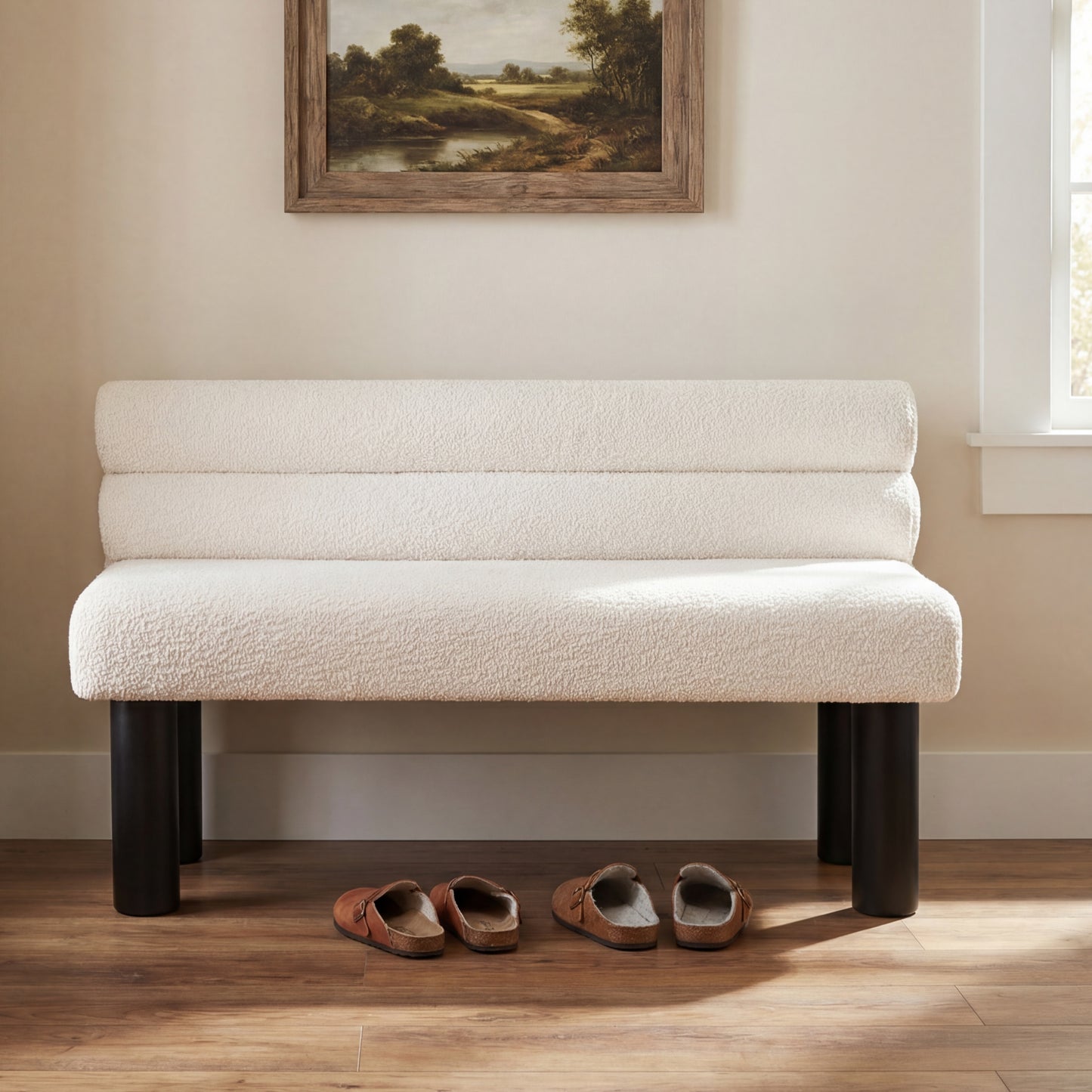 Upholstered Dining Bench, End of Bed, Entryway Bench, Ottoman for Dining Room, Bedroom, Living Room, Rubber Wood Leg 300 LBS Support, Beige image 1