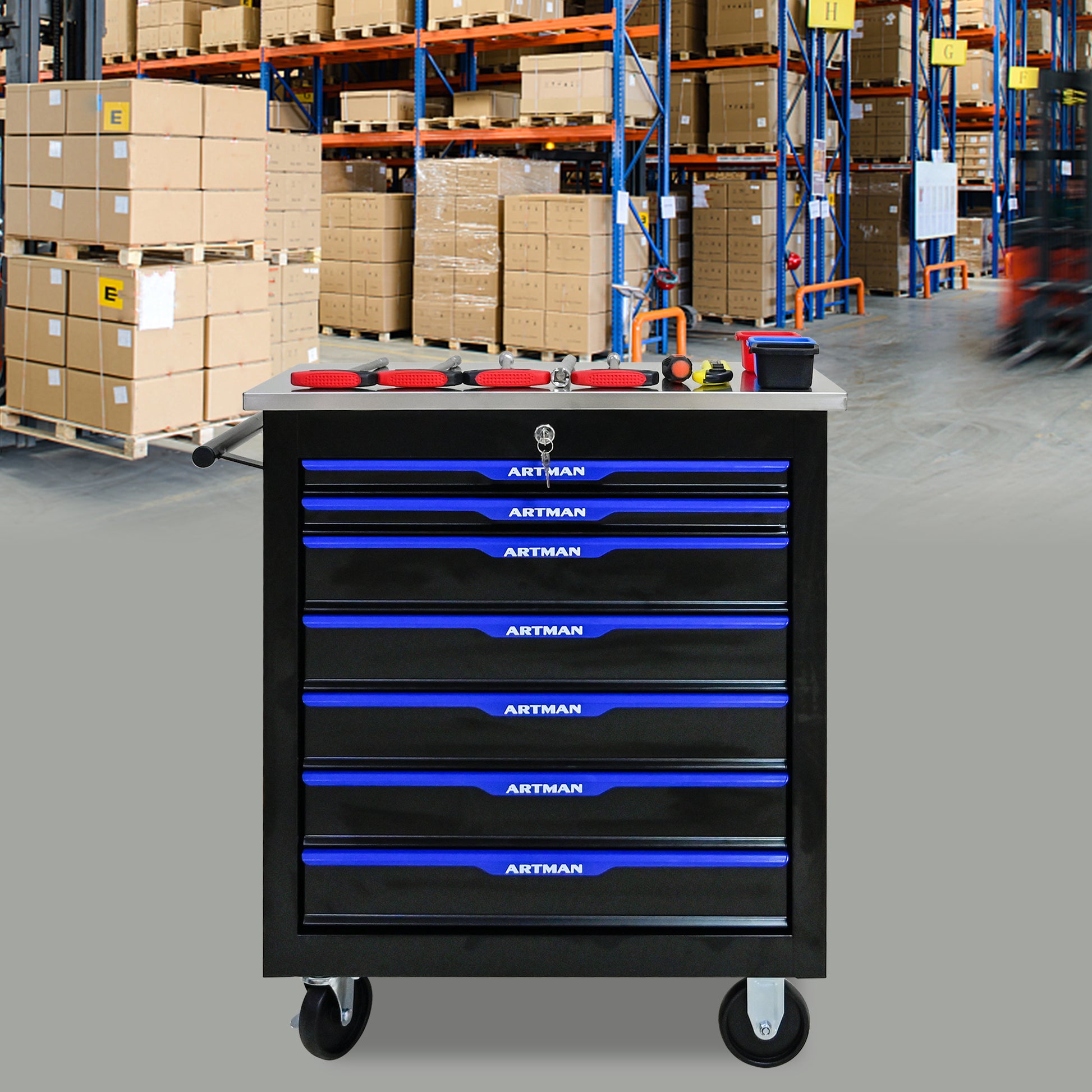 7 DRAWERS MULTIFUNCTIONAL TOOL CART WITH WHEELS-BLACK&BLUE image 11