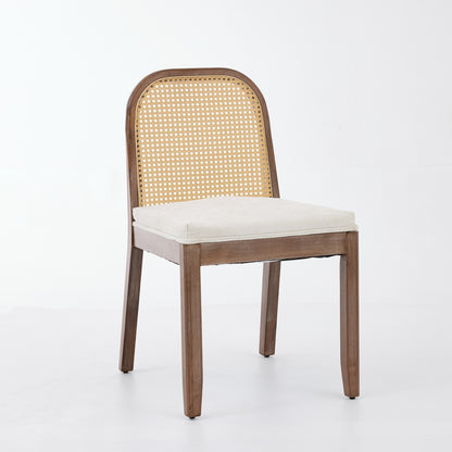 Set of 2 Curved Arched Cane Back Dining Chairs,Mid Century Farmhouse Side Chairs,Distressed Solid Wood Frame,Chenille Cushion with S-Spring and Sponge,Armless Accent Chairs for Kitchen,Beige,SW1899BG image 3