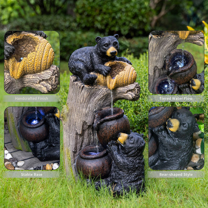 Bear Outdoor Water Fountain with LED Lights Cascading Fountains Outdoor for Patio Yard Balcony 23.62'' Garden Fountains Outdoor and Outdoor Water Fountain Decor image 9