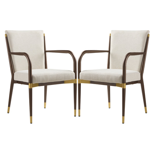 Modern dining arm chair set of 2 gold accent front view
