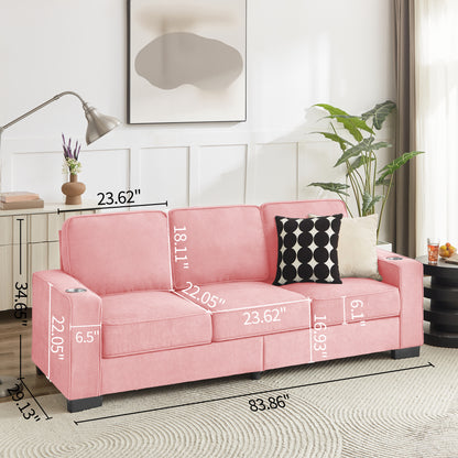 83.86"Snowfleece Fabric sofa,Modern Compressed Couch,3-Seater Sofa, Furniture for Living Room,Bedroom,office,Pink image 11