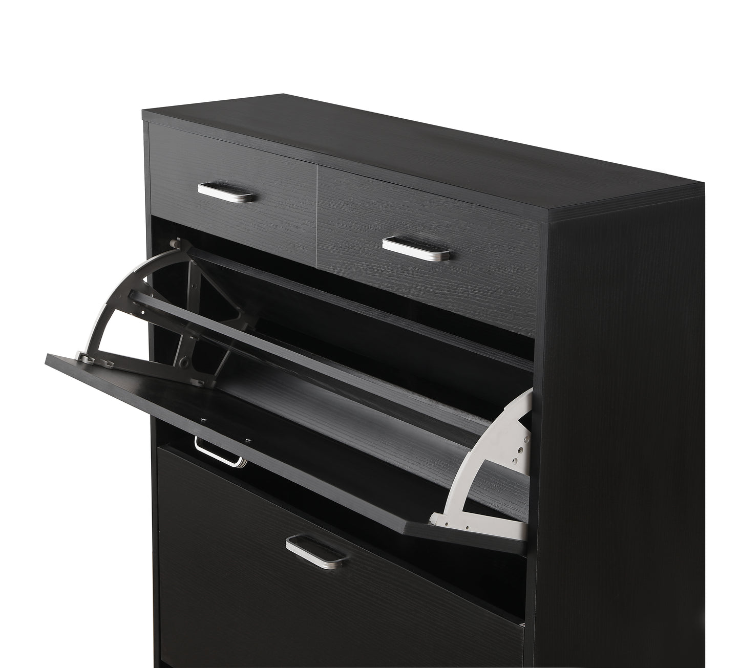 Large size Shoe Cabinet,Free Standing Tipping Bucket Shoe Rack Organizer with 2 Flip Drawers&2 Drawer,Modern Tipping Bucket for Entryway,Hallway,Bedroom-black image 7