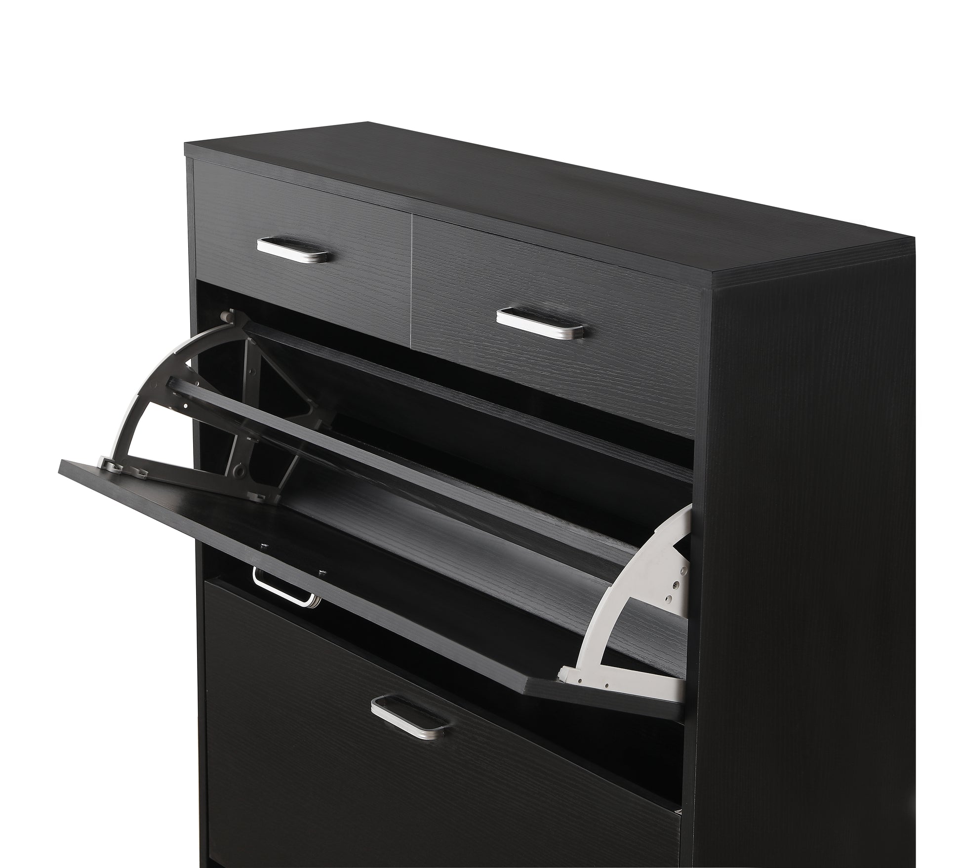 Large size Shoe Cabinet,Free Standing Tipping Bucket Shoe Rack Organizer with 2 Flip Drawers&2 Drawer,Modern Tipping Bucket for Entryway,Hallway,Bedroom-black image 7