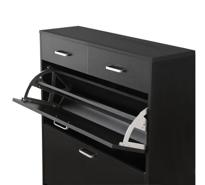 Large size Shoe Cabinet,Free Standing Tipping Bucket Shoe Rack Organizer with 2 Flip Drawers&2 Drawer,Modern Tipping Bucket for Entryway,Hallway,Bedroom-black image 7