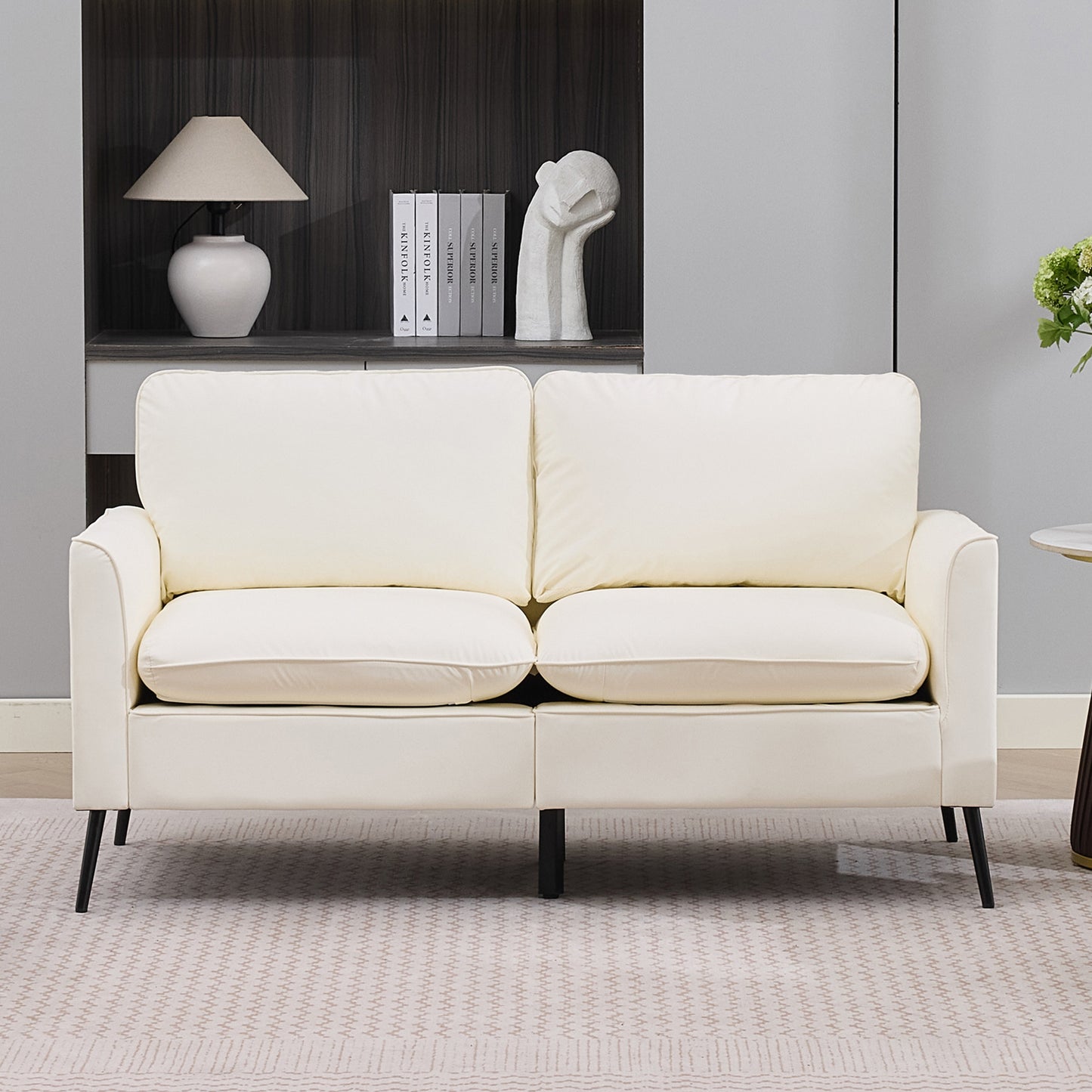 TS Cat paw leather upholstered sofa loveseat,Nordic retro light luxury living room balcony bedroom single casual sofa chair Double sofa + two pack combination(Cream White) image 2