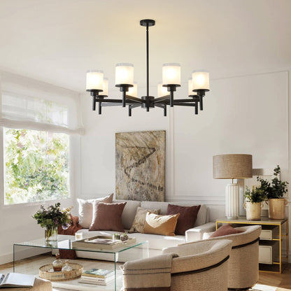 8-Light Frosted Glass Farmhouse Chandelier, Black Metal Chandeliers Light Fixtures Industrial for High Ceiling Living Dining Room Foyer. Adjustable Height--E26 (NO Included Bulb) image 7