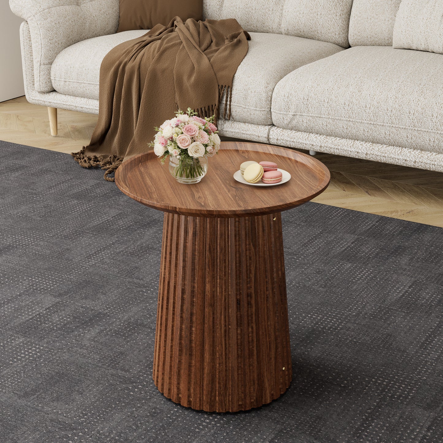 Round Coffee Table Set of 2, Large & Small Wooden Center & Side Tables, Modern Walnut Finish for Living Room & Office image 10