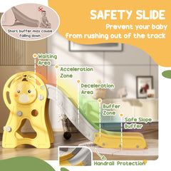 Qaba Toddler Slide, 3 in 1 Slide for Kids Ages 1-3 Years, Indoor Slide with Basketball Hoop, Climber, Duck Pattern, Yellow