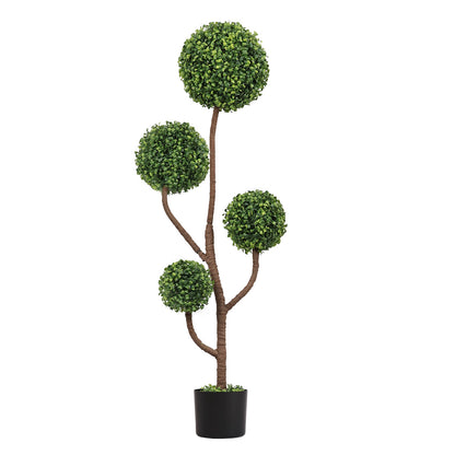4FT Tall Artificial Boxwood Topiary Tree Large Faux Green Plant in Pot for Indoor Outdoor Patio Porch Garden Decoration, 1pc/set image 2