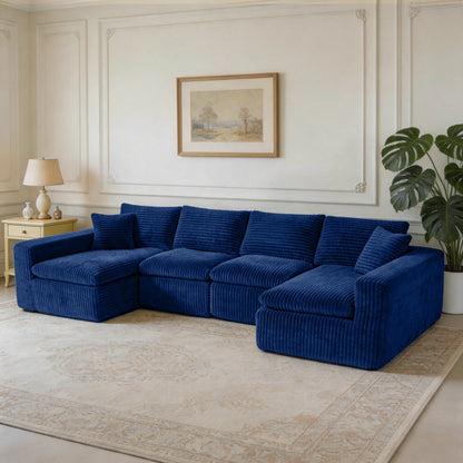 Modular Sectional Cloud Couch for Living Room - 130" Modular U Shaped Sectional Couch, No Assembly Compression Sofas, Comfy Floor Sofa with Memory Foam,Blue image 1