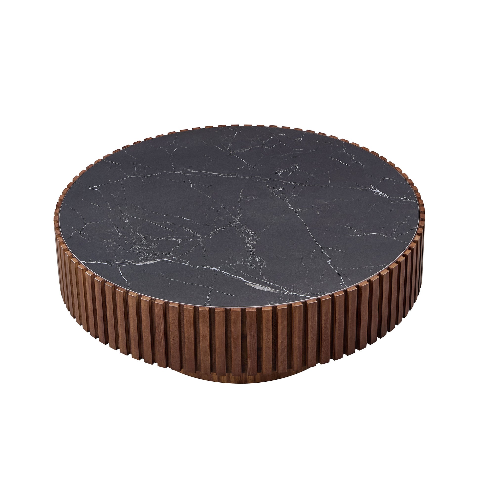35.43'' Nesting Round Sintered Stone Tabletop Modern Drum Coffee Table Luxury Circle Coffee Table for Apartment Walnut image 2