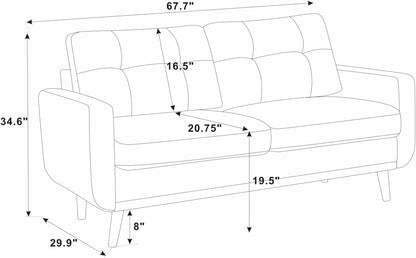 67.7" Wide Mid-Century Modern Upholstered Tufted Loveseat Sofa With Wooden Legs image 8