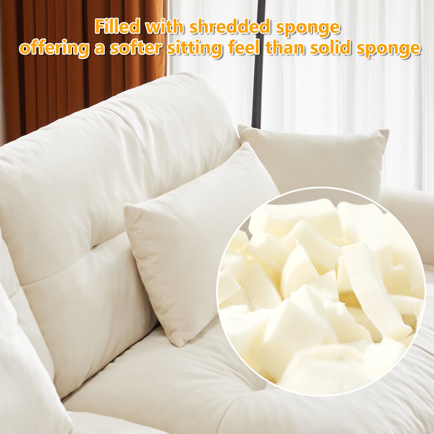 Super Comfort Oversized Modular Velvet Sectional Sofa Couch with Movable Ottoman,Corner Sectional with Bolstered Armrests, Deep Seat Cloud Couch, Convertible L Shaped Couch for Living Room Cream image 8