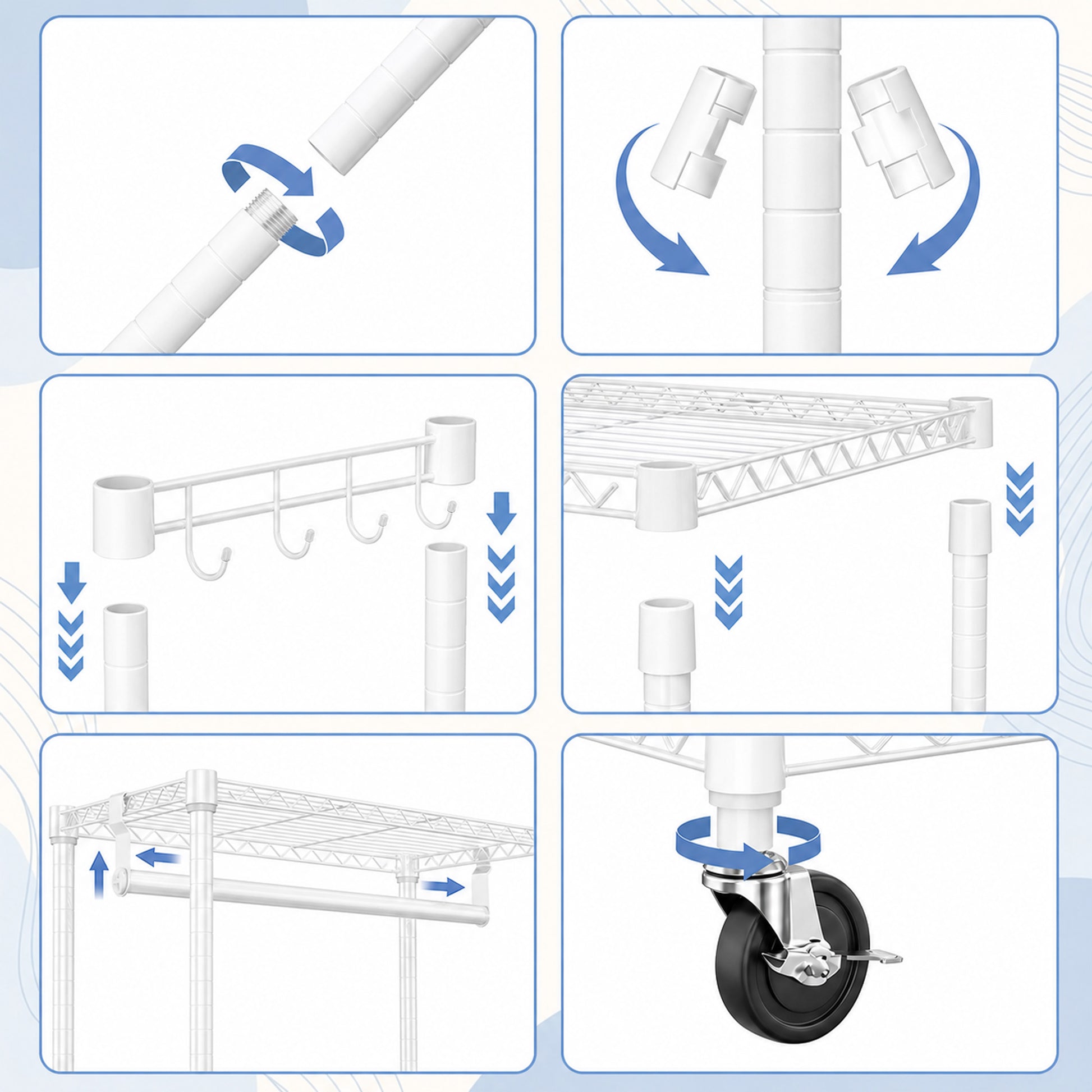 Heavy Duty Rolling Garment Rack 3 Tiers Adjustable Wire Shelving Clothes Rack with Rods and Side Hooks,Storage Closet Clothing Rack with Wheels White 15.7" D x 29.5" W x 74.5" H image 7