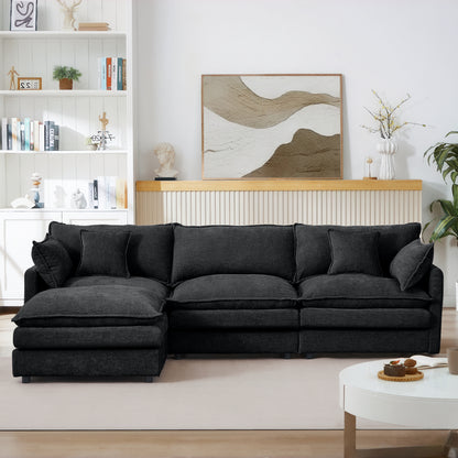 Modular Sectional Sofa, 102 Inch L Shaped Couch Set for Living Room, 3-Seater Comfy Cloud Couches with Movable Ottoman, DIY Combination, Chenille, Black image 6