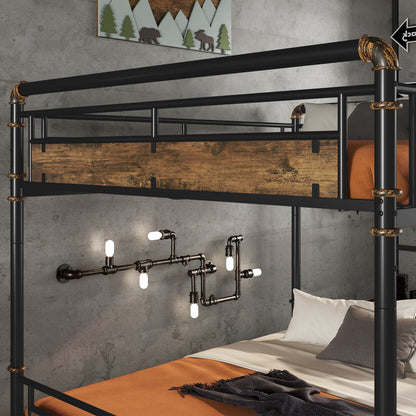 Queen over Queen Metal Bunk Bed, Industrial Detachable Bunkbeds with Safety Guard Rails for Teens, Black(Old SKU W2580S00019) image 5